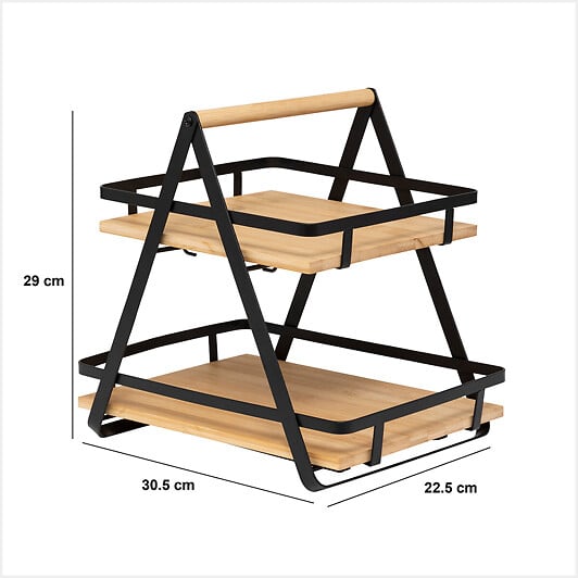 5 FIVE SIMPLY SMART - Étagère "Ordera" 2 niveaux avec anse en bambou noir - large