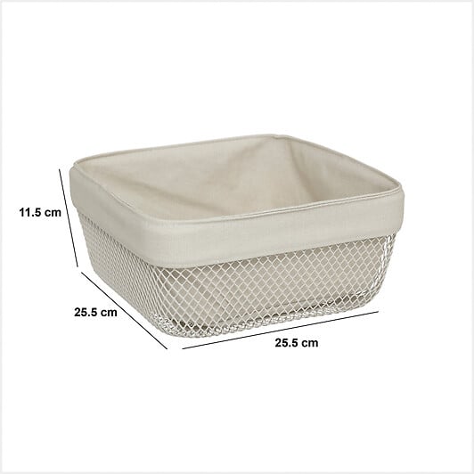 5 FIVE SIMPLY SMART - Corbeille à pain "Mayaj" en métal et coton beige 25,5x25,5cm - large
