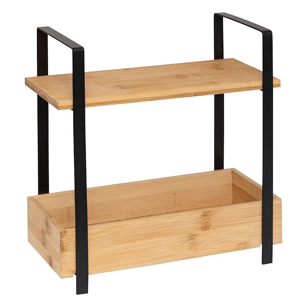 5 FIVE SIMPLY SMART - Étagère "Ordera" 2 niveaux avec bac de rangement en bambou noir - large