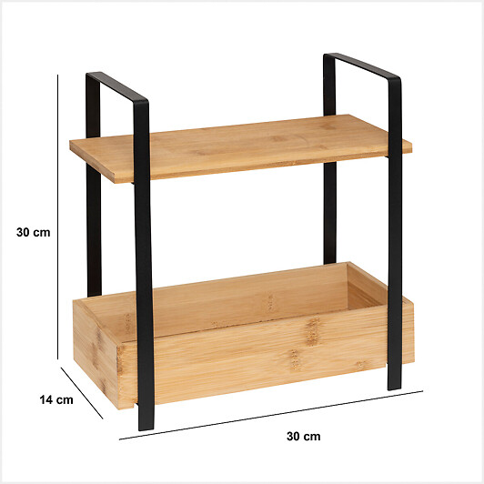 5 FIVE SIMPLY SMART - Étagère "Ordera" 2 niveaux avec bac de rangement en bambou noir - large