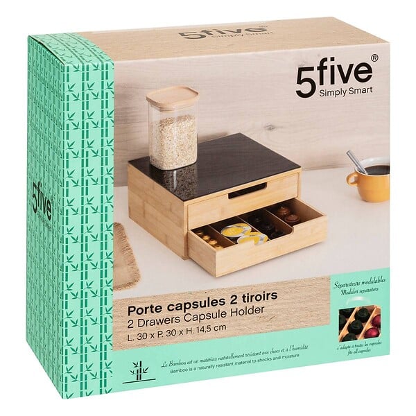 5 FIVE SIMPLY SMART - Porte-capsules "BlackBamboo" 2 tiroirs beige - large