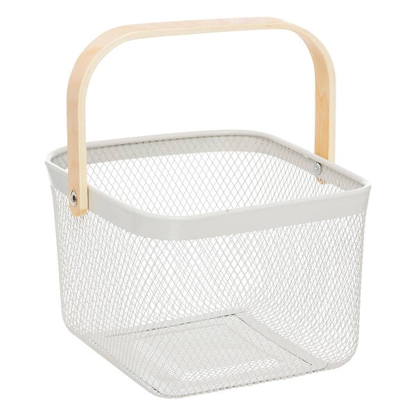 5 FIVE SIMPLY SMART - Corbeille carrée "Mayaj" en métal beige et blanc 26x24,5cm - large