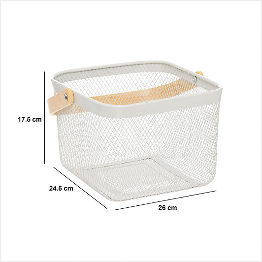 5 FIVE SIMPLY SMART - Corbeille carrée "Mayaj" en métal beige et blanc 26x24,5cm - large
