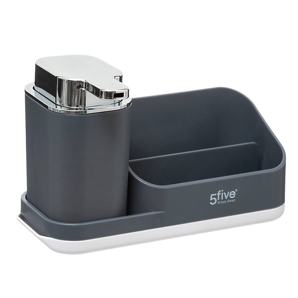5 FIVE SIMPLY SMART - Organiseur évier avec distributeur 300ml "Néo" gris - large