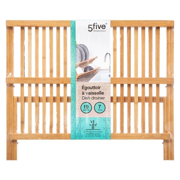 5 FIVE SIMPLY SMART - Égouttoir pliant 2 niveaux bambou - large