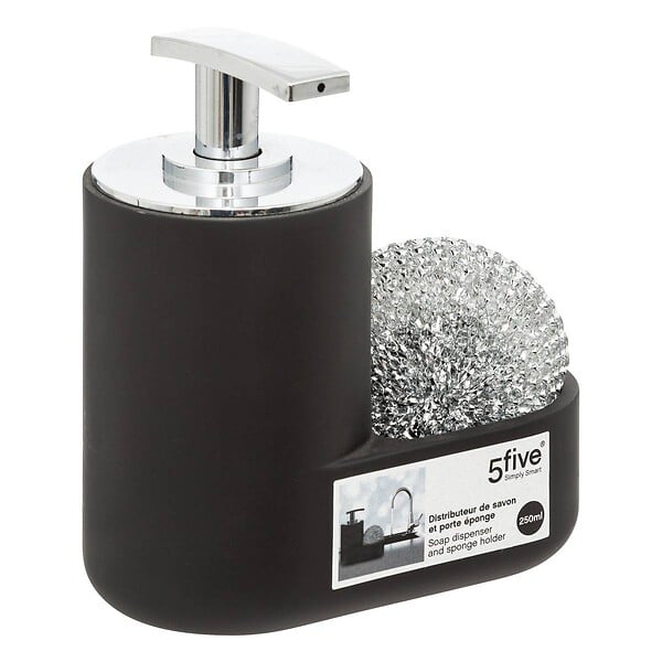 5 FIVE SIMPLY SMART - Distributeur savon avec éponge 300ml noir - large