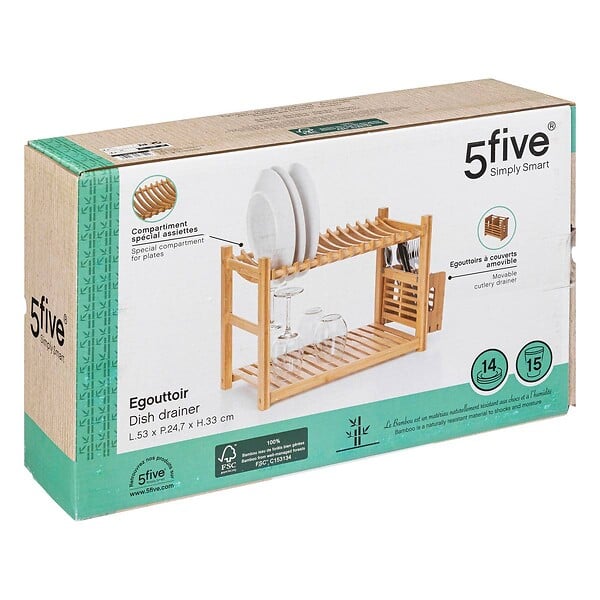5 FIVE SIMPLY SMART - Égouttoir 2 niveaux et couverts bambou - large