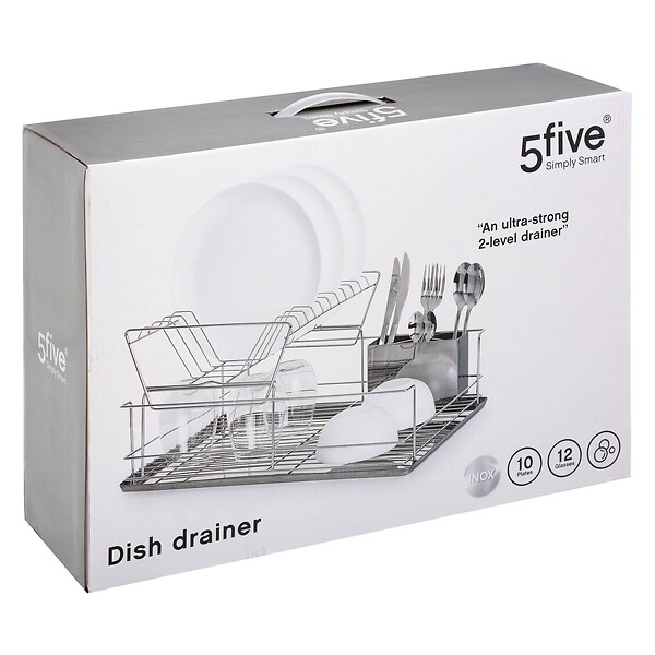 5 FIVE SIMPLY SMART - Égouttoir acier 2 niveaux avec plateau inox - large
