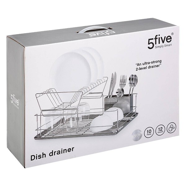 5 FIVE SIMPLY SMART - Égouttoir acier 2 niveaux avec plateau inox - large
