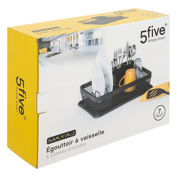 5 FIVE SIMPLY SMART - Égouttoir métal avec plateau "Mayaj" noir - large