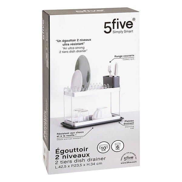 5 FIVE SIMPLY SMART - Égouttoir 2 niveaux gris 42,5x23,5cm - large