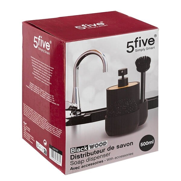5 FIVE SIMPLY SMART - Distributeur savon avec accessoires 500ml "Blackwood" noir - large