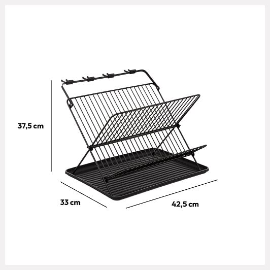 5 FIVE SIMPLY SMART - Égouttoir pliant 2 niveaux avec plateau noir - large