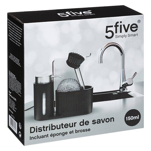 5 FIVE SIMPLY SMART - Organiseur évier avec distributeur 150ml noir - large