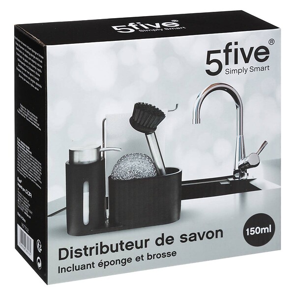 5 FIVE SIMPLY SMART - Organiseur évier avec distributeur 150ml noir - large