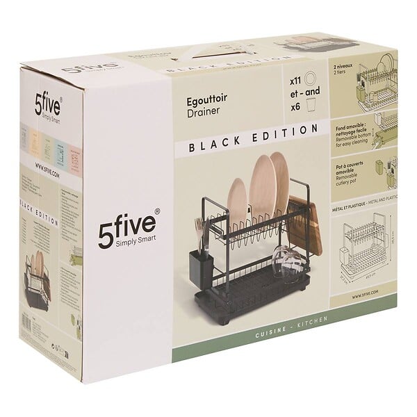 5 FIVE SIMPLY SMART - Egouttoir Black edition noir 2 niveaux - large