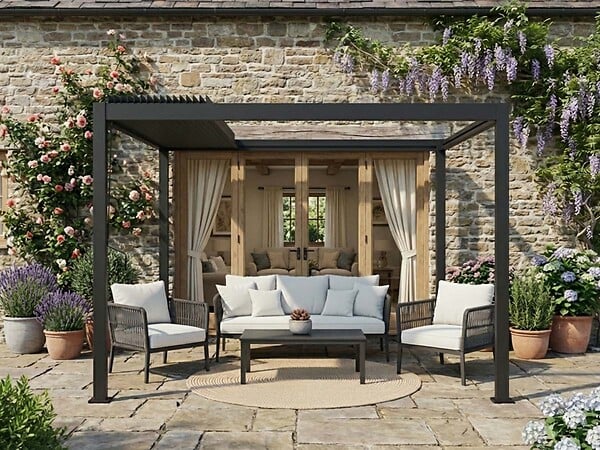HESPERIDE - Pergola bioclimatique toit rétractable Evora Graphite 4 x 3 m - Hespéride - large
