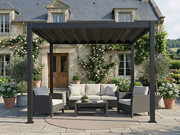 HESPERIDE - Pergola bioclimatique toit rétractable Evora Graphite 4 x 3 m - Hespéride - large