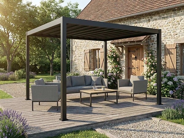 HESPERIDE - Pergola bioclimatique toit rétractable Evora Graphite 4 x 3 m - Hespéride - large