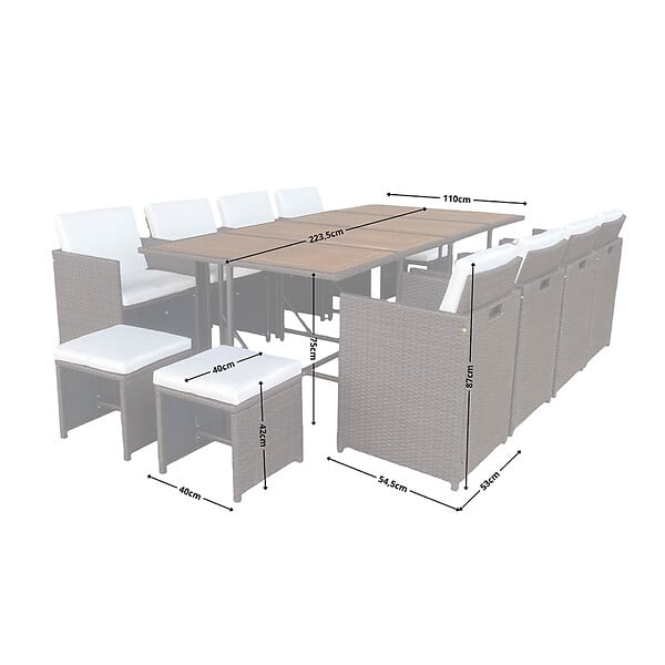 CONCEPT USINE - Salon de jardin 12 pl en résine marron et coussins beige + housse TOLEDO - large