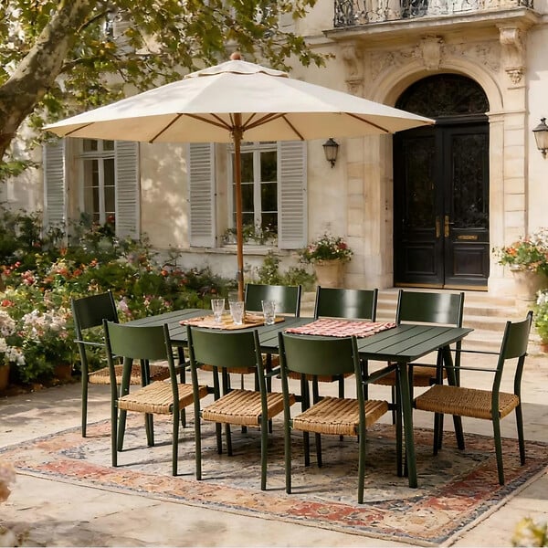 CONCEPT USINE - Ensemble table de jardin 200 cm et 8 fauteuils kaki effet rotin CANBERRA - large