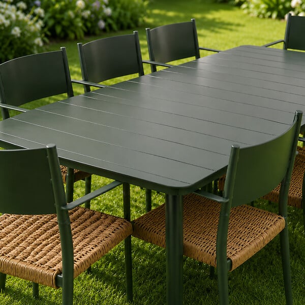 CONCEPT USINE - Ensemble table de jardin 200 cm et 8 fauteuils kaki effet rotin CANBERRA - large