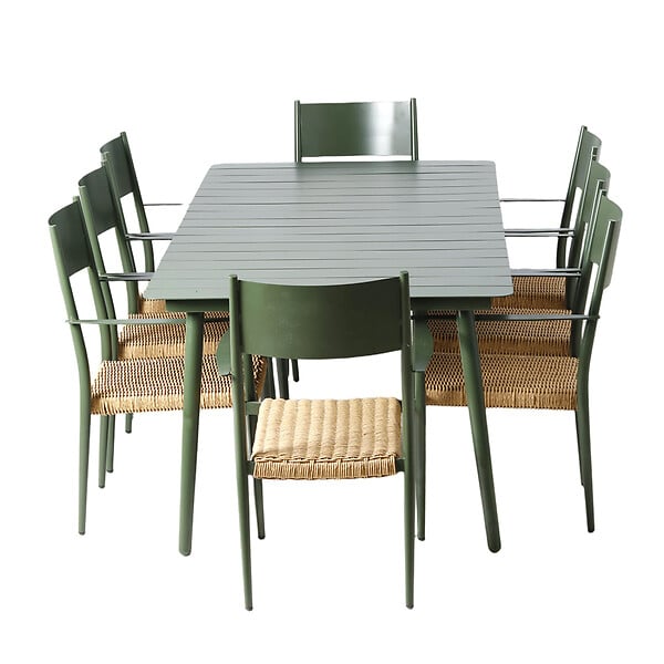 CONCEPT USINE - Ensemble table de jardin 200 cm et 8 fauteuils kaki effet rotin CANBERRA - large