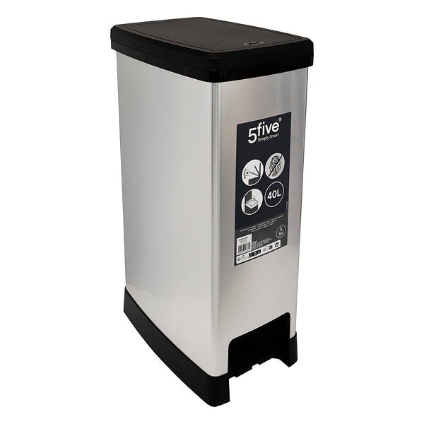5 FIVE SIMPLY SMART - Poubelle slim 40L en plastique gris - large