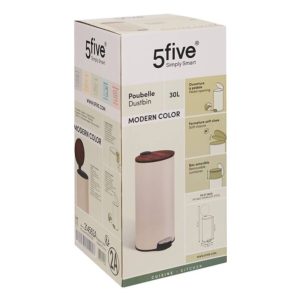 5 FIVE SIMPLY SMART - Poubelle Modern Color avec Pedale 30L Argile et Acacia 37,7x29,2x59,5 cm - large