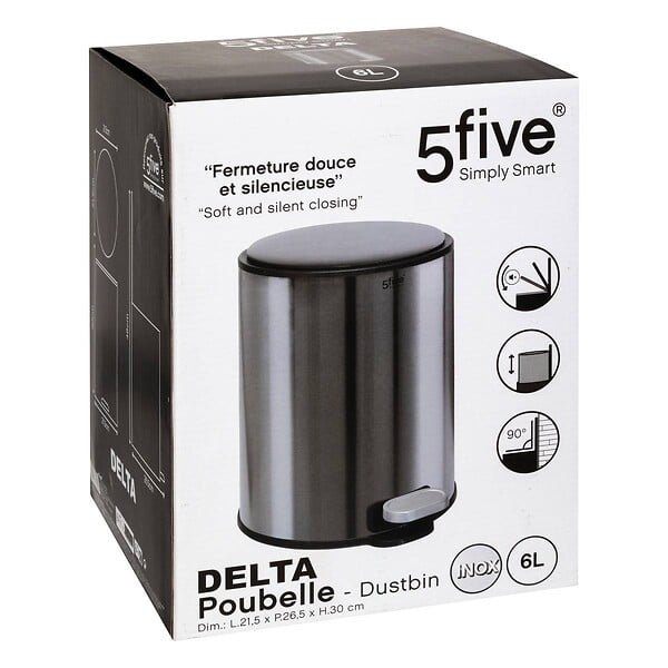 5 FIVE SIMPLY SMART - Poubelle "Delta" 6L métal noir - large