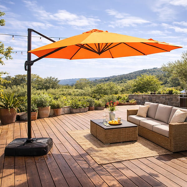 CONCEPT USINE - Parasol octogonal  350cm déporté orange en aluminium CASTILLO $ - large