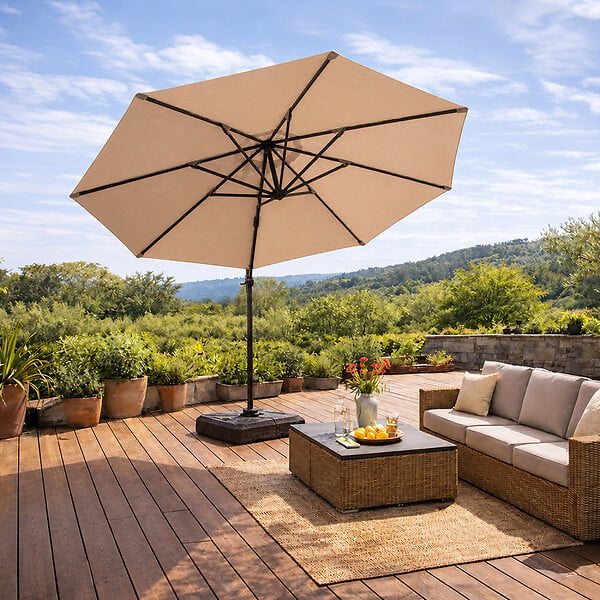CONCEPT USINE - Parasol octogonal  350cm déporté taupe en aluminium CASTILLO - large