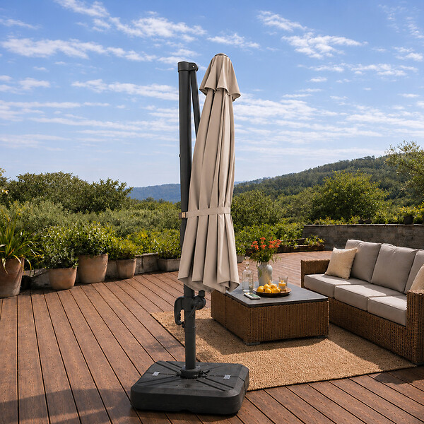 CONCEPT USINE - Parasol octogonal  350cm déporté taupe en aluminium CASTILLO - large