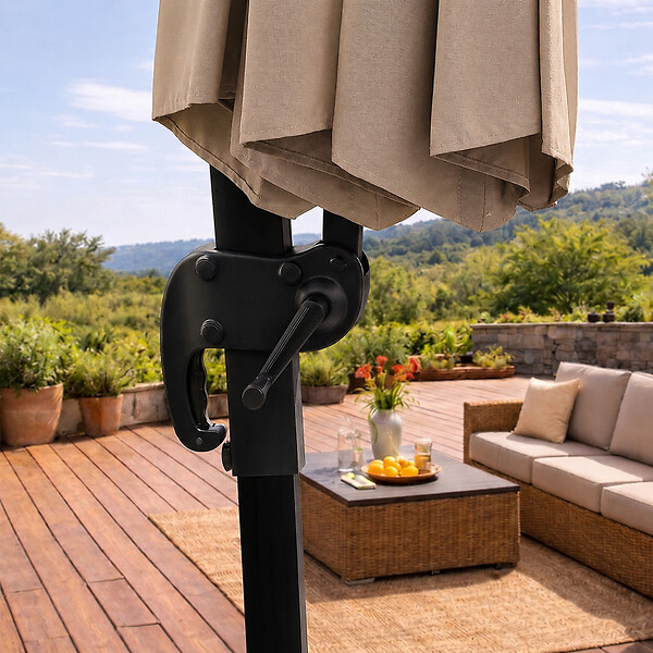 CONCEPT USINE - Parasol octogonal  350cm déporté taupe en aluminium CASTILLO - large