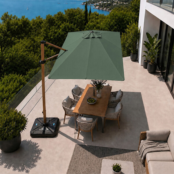 CONCEPT USINE - Parasol rectangulaire 2x3m déporté rotatif vert structure effet bois PIANA - large
