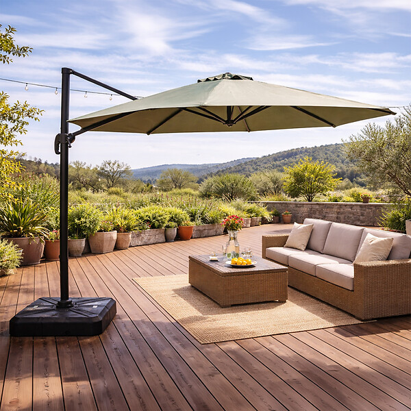 CONCEPT USINE - Parasol octogonal  350cm déporté vert en aluminium CASTILLO $ - large