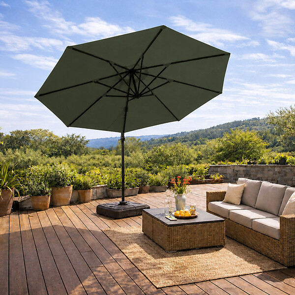 CONCEPT USINE - Parasol octogonal  350cm déporté vert en aluminium CASTILLO $ - large