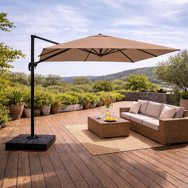 CONCEPT USINE - Parasol rectangulaire 3x4 déporté rotatif taupe en aluminium CEZIR - large