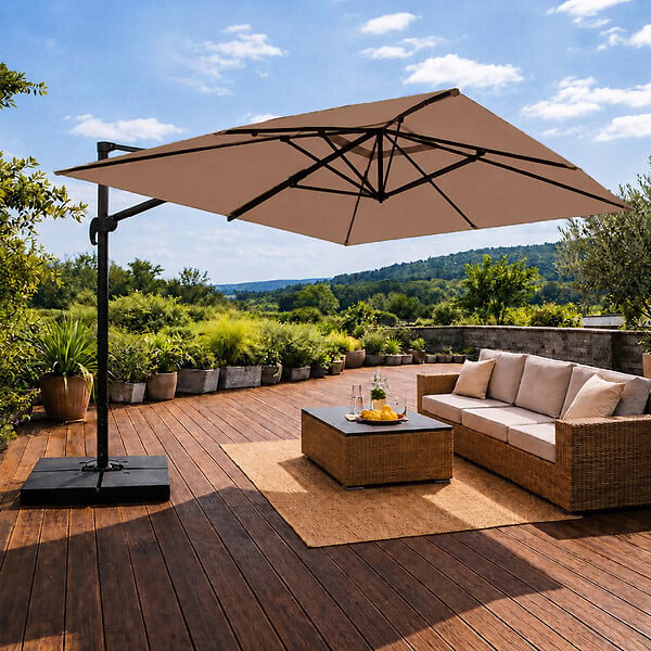 CONCEPT USINE - Parasol rectangulaire 3x4 déporté rotatif taupe en aluminium CEZIR - large