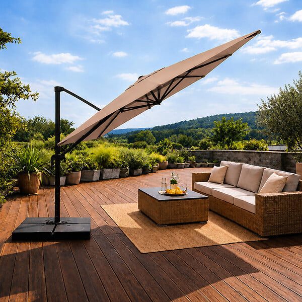 CONCEPT USINE - Parasol rectangulaire 3x4 déporté rotatif taupe en aluminium CEZIR - large