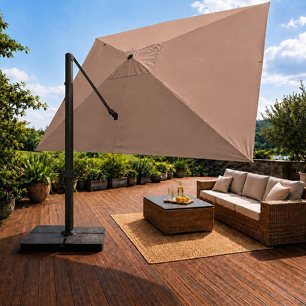 CONCEPT USINE - Parasol rectangulaire 3x4 déporté rotatif taupe en aluminium CEZIR - large