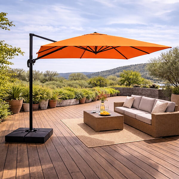 CONCEPT USINE - Parasol rectangulaire 3x4 déporté rotatif orange en aluminium CEZIR - large