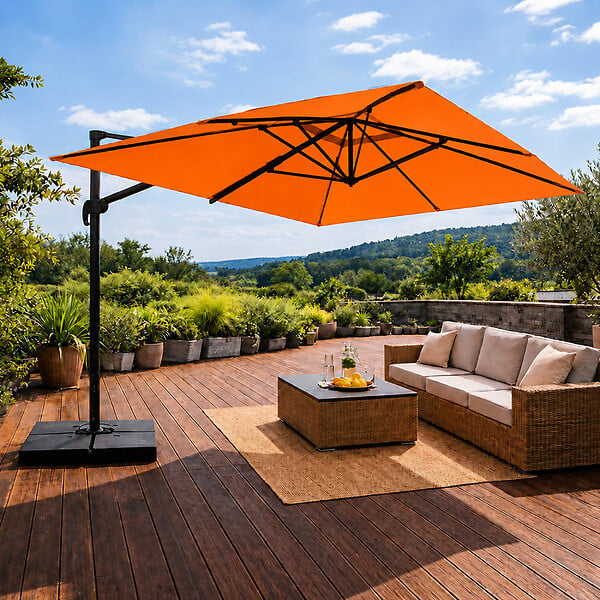 CONCEPT USINE - Parasol rectangulaire 3x4 déporté rotatif orange en aluminium CEZIR - large