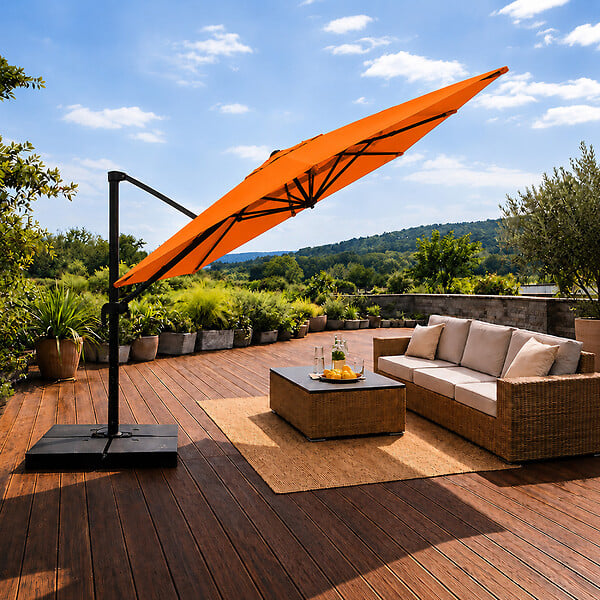 CONCEPT USINE - Parasol rectangulaire 3x4 déporté rotatif orange en aluminium CEZIR - large