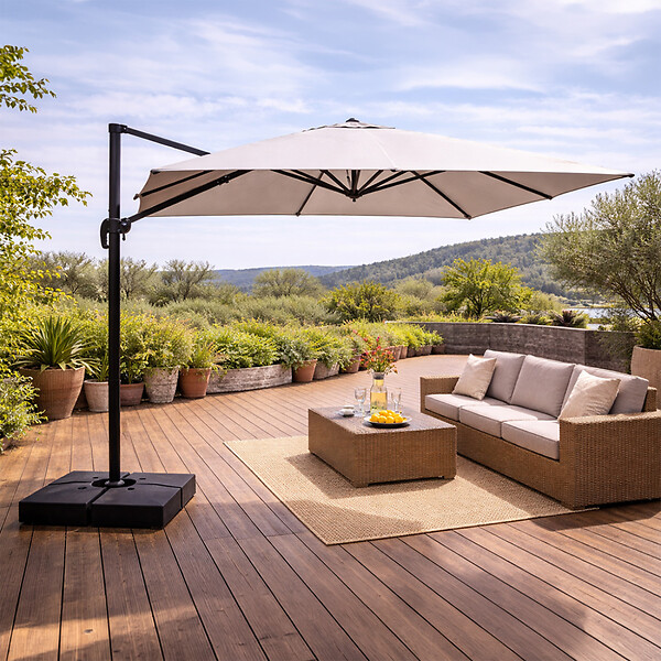 CONCEPT USINE - Parasol rectangulaire 3x4 déporté rotatif gris en aluminium CEZIR $ - large