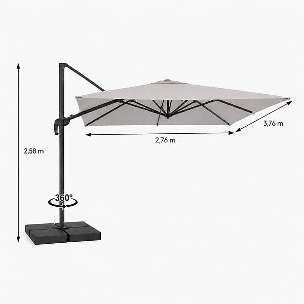 CONCEPT USINE - Parasol rectangulaire 3x4 déporté rotatif gris en aluminium CEZIR $ - large