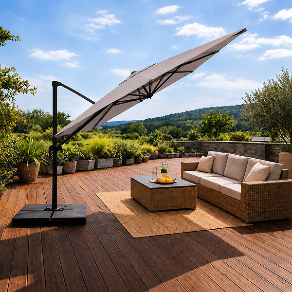 CONCEPT USINE - Parasol rectangulaire 3x4 déporté rotatif gris en aluminium CEZIR $ - large