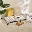 ATMOSPHERA - Coussin de sol Groove 120x60cm rayé bleu navy - vignette