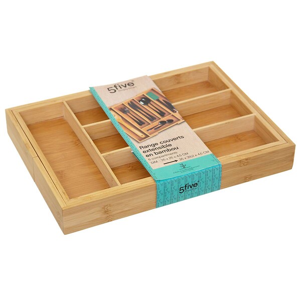 5 FIVE SIMPLY SMART - Range-couverts 6 compartiments extensibles bambou - large
