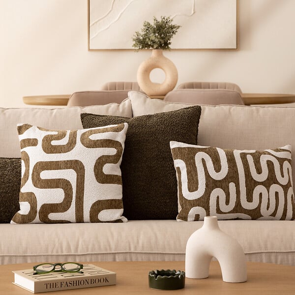 ATMOSPHERA - Housse de coussin Jeni chenille vert kaki 50x30cm - large